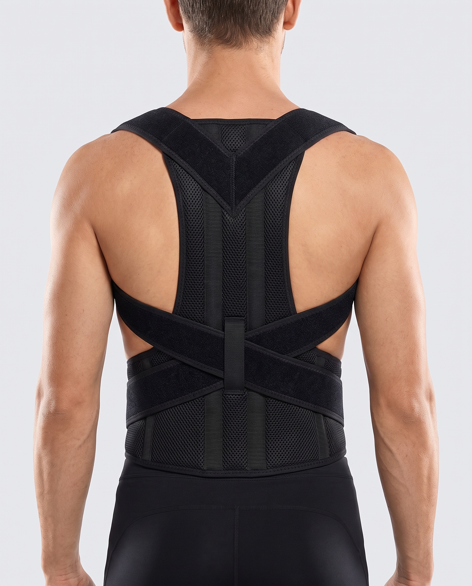 Back view of the discreet posture corrector worn under everyday clothing